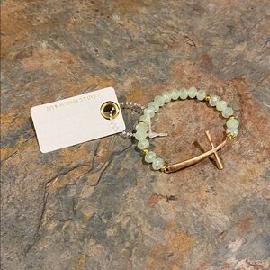 Mint Beaded Bracelet with Gold Cross NIP